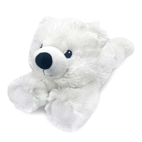 Heatable Stuffed Animal | White Bear - Heatable Plush Toys - Poshinate Kiddos Baby & Kids Store -  Bright white smiling bear laying down