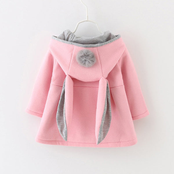 Girls Jacket | Hooded Bunny | Pink - Girls Clothes - Poshinate Kiddos Baby & Kids Store - shows back with hood