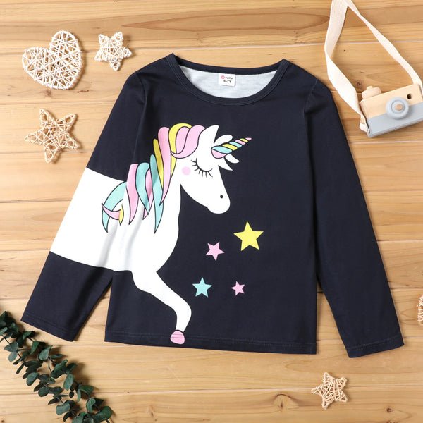 Girls T Shirt | Unicorn | Navy - Girls Clothes - Poshinate Kiddos Baby & Kids Store - View of t-shirt
