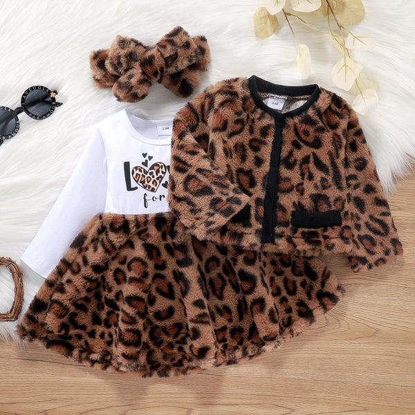 Girls Dress | Leopard Print | 3 pc - Girls Dresses - Poshinate Kiddos Baby & Kids Store - View of  the 4 piece outfit