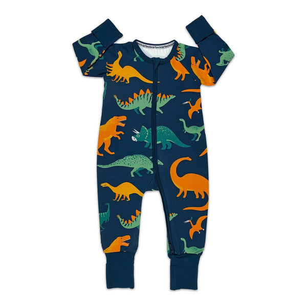 Baby Jammies | Dino | Navy - Baby Jammies - Poshinate Kiddos Baby & Kids Store - Front view of jammies