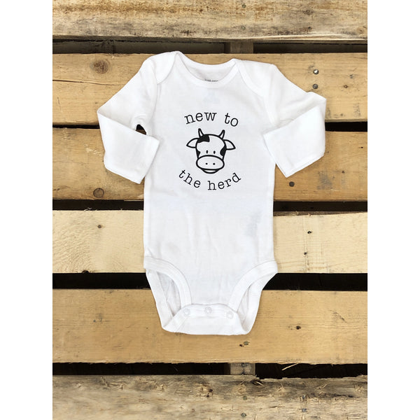 Baby Onesie | New To The Herd | Organic Cotton - Baby Onesies - Poshinate Kiddos Baby & Kids Store - View of onesie .