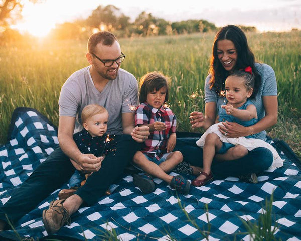 Outdoor Blanket | Navy Gingham - Outdoor Gear - Poshinate Kiddos Baby & Kids Store - family on blanket