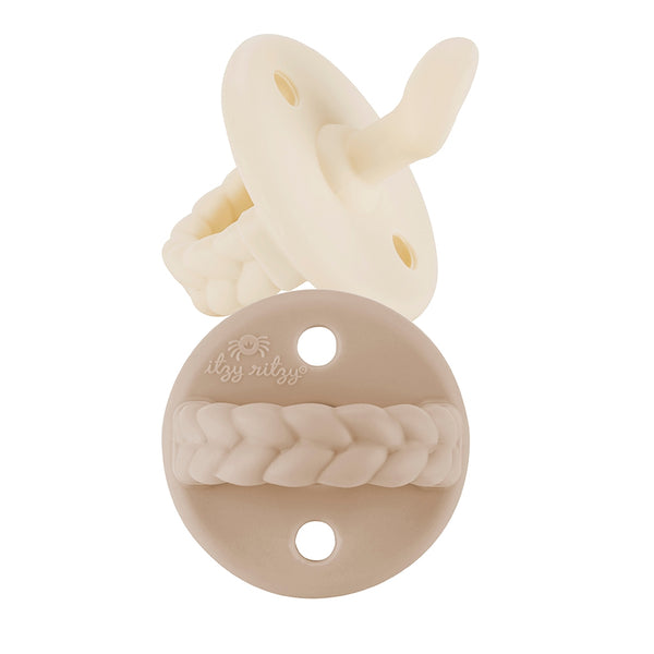 Baby Pacifiers | White/Taupe Braid | Set of 2
