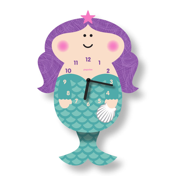 Pendulum Clock | Mermaid - Pendulum Clocks - Poshinate Kiddos Baby & Kids Store - Front view of purple hair mermaid
