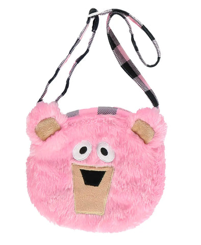 Kids Purse | Pink Furry Bear - Kids Accessories - Poshinate Kids Baby & Kids Store - Front view of purse and adjustable strap