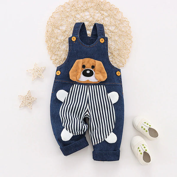 Kids Denim Overalls | 3D Puppy - Kids Clothes - Poshinate Kiddos Baby & Kids Store - View of overalls with shoes