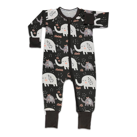 Baby Jammies | Elephants | Dark Grey - Baby Jammies - Poshinate Kiddos Baby & Kids Store - Front view of jammies