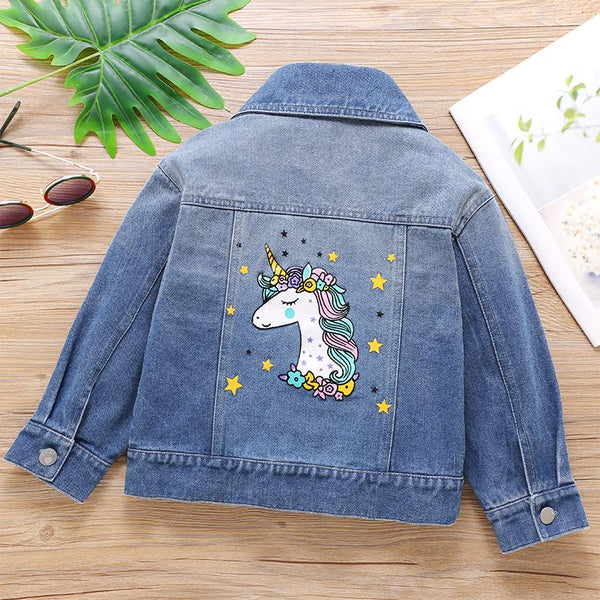 Girls Jacket | Denim | Unicorn - GIrls Clothes - Poshinate Kiddos Baby & kids Store - showing back of jacket