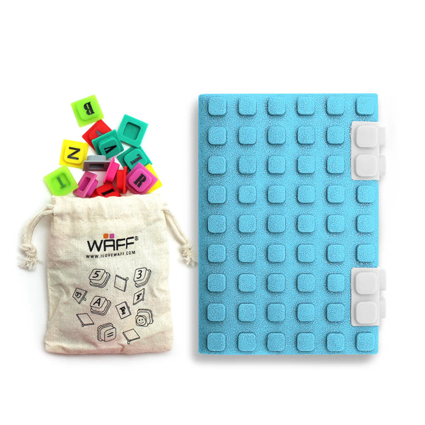 Kids Interactive Journal Kit | With Letter Cubes | Glitter Cover - Hobbies & Creative Arts - Poshinate Kiddos Baby & kids Store - letters out aqua cover