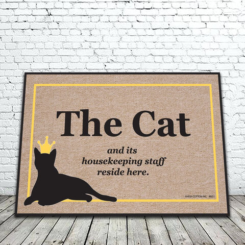 Door Mat | Cat & Housekeeping Staff |  Poshinate Pets - Pet Decor - Poshinate Kiddos Baby & Kids Store  - Front side of mat