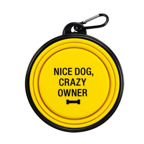 Dog Bowl | Collapsible Silicone | Crazy Owner - Pet Accessories - Poshinate Kiddos Baby & Kids Store - Collapsed bowl