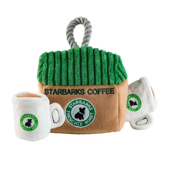 Dog Toy | Starbarks Coffee House - Pet Toys - Poshinate Kiddos Baby & Kids Store - Front view of toy and hidden coffee cups