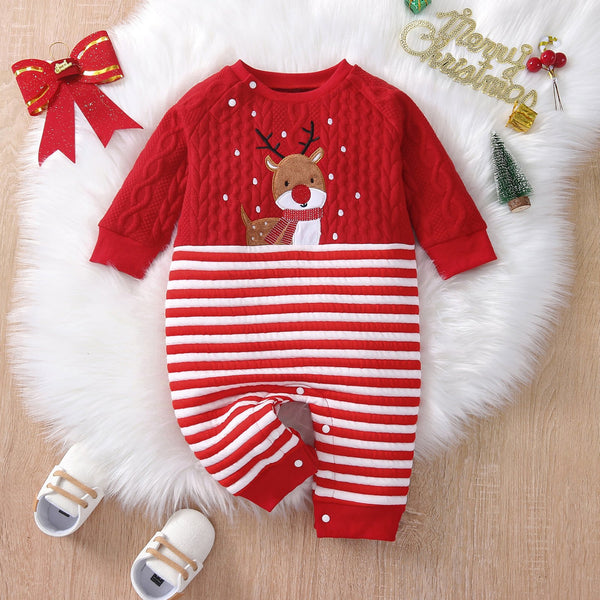 Baby Romper | Christmas Deer - Baby Rompers - Poshinate Kiddos Baby & Kids Store - View of  front of romper