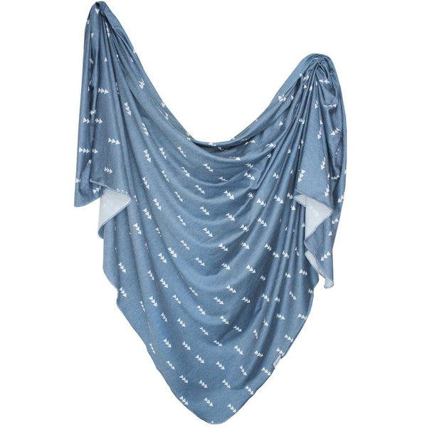 Baby Blanket | Knit Swaddle | Blue Arrows - blankets - Poshinate Kiddos Baby & Kids Store - single drape swaddle
