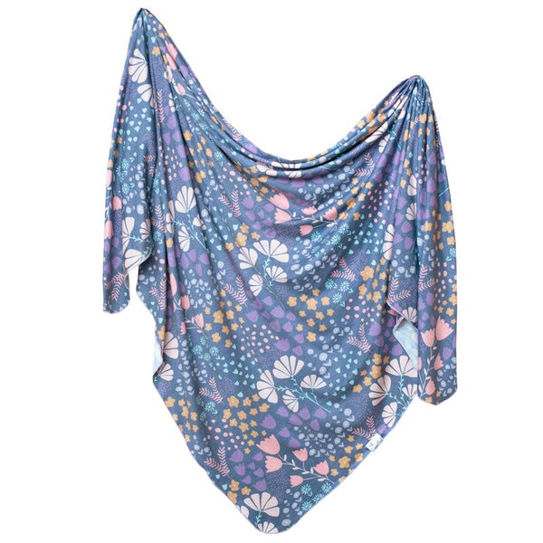 Baby Blanket | Knit Swaddle | Floral Mix - blankets - Poshinate Kiddos Baby & Kids Boutique - single draped swaddle