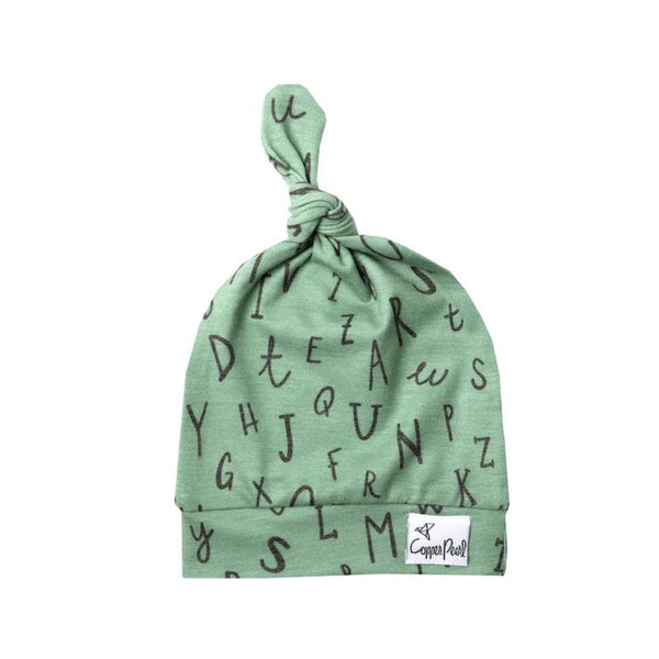 Baby Top Knot Hat | Green Alphabet