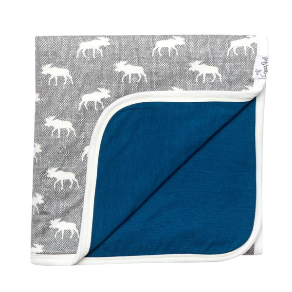 Kids Blanket | 3-Layer Knit Quilt | Grey/White Moose - blankets - Poshinate Kiddos Baby & Kids Boutique - GreyWhite Moose & Navy main image