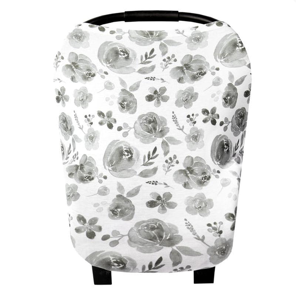 Multi Use 5 in 1 Cover | Grey Floral - Baby Cover Accessories - Poshinate Kiddos Baby & Kids Boutique - main carseat cover pic