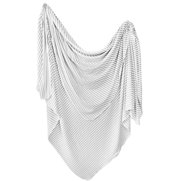 Baby Blanket | Knit Swaddle | Grey Stripe
