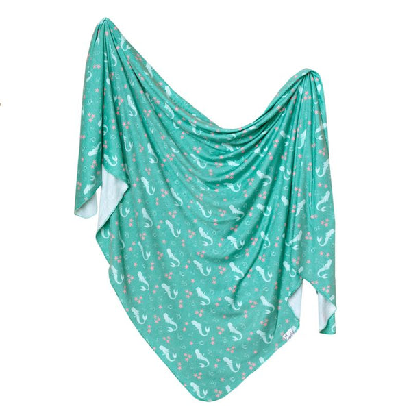 Baby Blanket | Knit Swaddle | Mermaid - blankets - Poshinate Kiddos Baby & Kids Boutique - main drape image