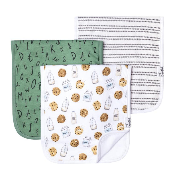 Baby Burp Cloth | Milk & Cookies / Green Alphabet | 3-Pack - Baby Burp Cloths - Poshinate Kiddos Baby & Kids Gifts - set of 3 cloths