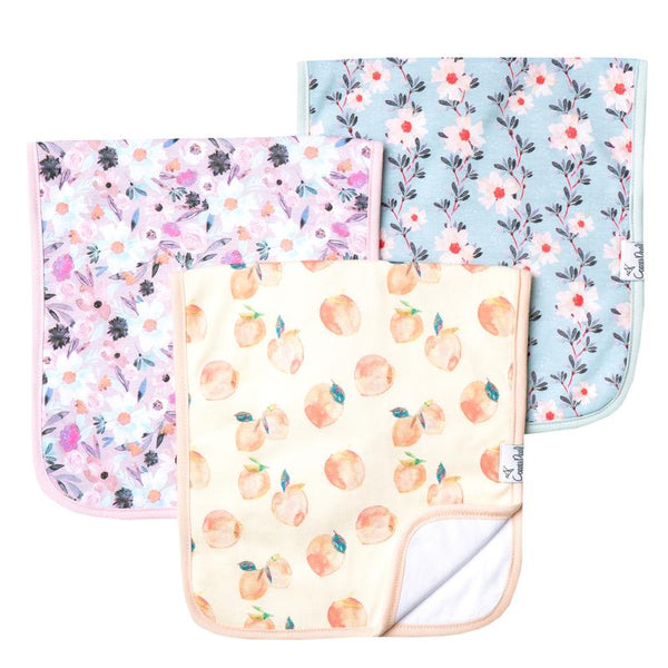 Baby Burp Cloth | Multi-Floral / Peaches | 3-Pack - Baby Burp Cloths - Poshinate Kiddos Baby & Kids Products - set of 3 cloths