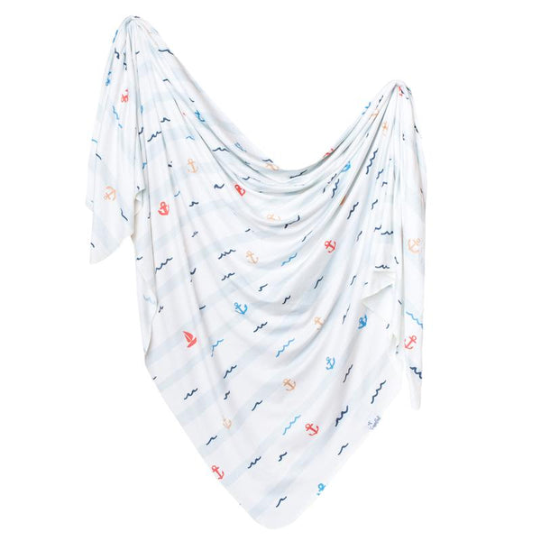 Baby Blanket | Knit Swaddle | Nautical - blankets - Poshinate Kiddos Baby & Kids Gifts - swaddle single drape