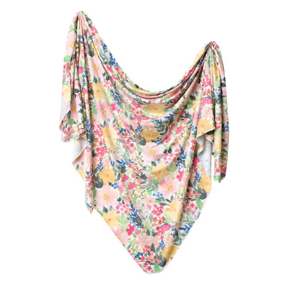 Baby Blanket | Knit Swaddle | Pastel Floral - blankets - Poshinate Kiddos Baby & Kids Boutique - single drape blanket