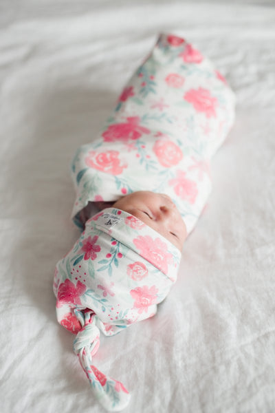 Baby Top Knot Hat | Pink Peonies – Poshinate Kiddos