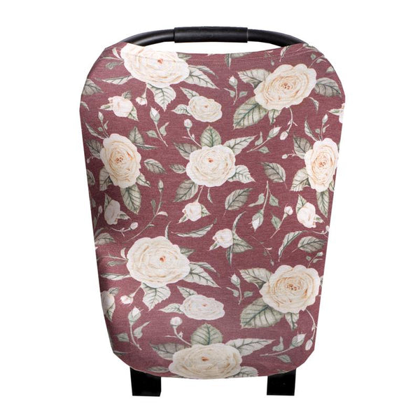 Multi Use 5 in 1 Baby Cover | Burgundy Rose - Accessories - Poshinate Kiddos Baby & Kids Boutique - main carseat pic