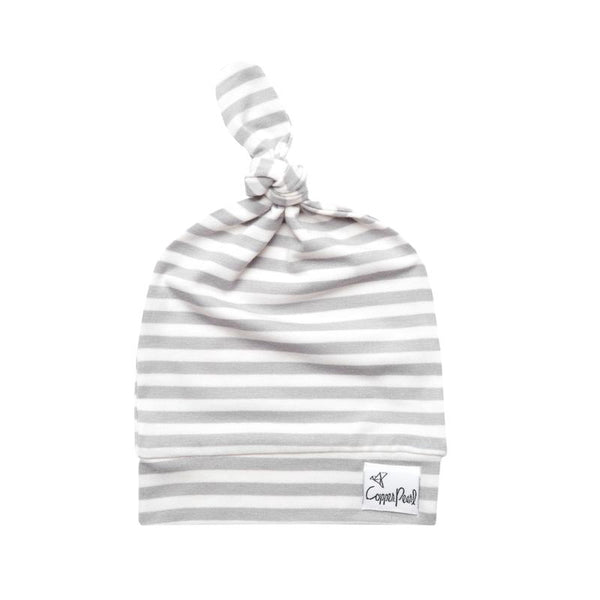 Baby Top Knot Hat | Grey Stripe