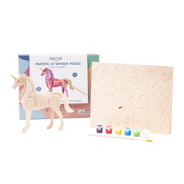 Wooden Kids Puzzle | 3D Unicorn | Puzzle & Paint Kit- Puzzles, Games & Toys, - Poshinate Kiddos Baby & Kids Store - View of contents of box 