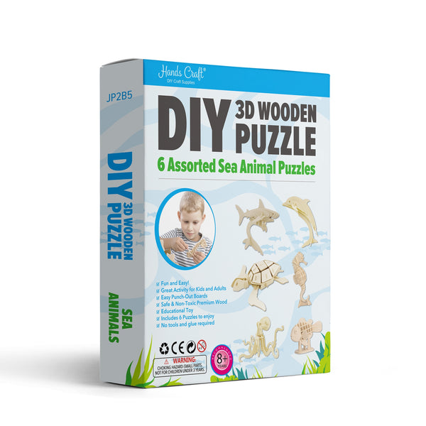 Wooden Kids Puzzle | 3D Sea Animals | Pack of 6