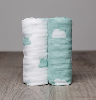 Cotton Muslin Swaddle Set | 2 pc | Aqua Clouds - Swaddle Blankets - Poshinate Kiddos Baby & Kids Store