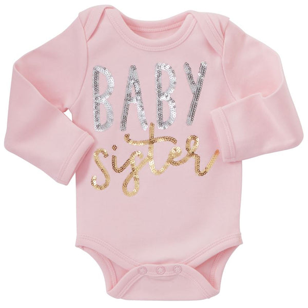 Baby Girl Onesie | Baby Sister | Pink Silver Gold Sequin | Poshinate Kiddos | Baby & Kids Clothing