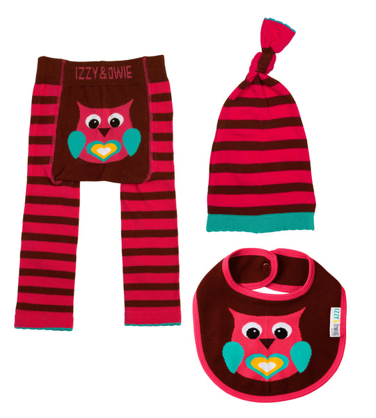 Baby Leggings | 3 Piece Set | Owl Pink/Brown - Baby Leggings - 6-12 months / Pink/Brown Owl - Poshinate Kiddos