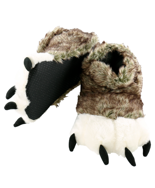 Kids Slippers | Furry Wolf | Grey