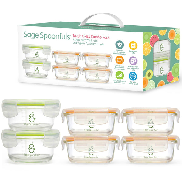 Baby & Kids Fresh Food Prep | Glass Food Storage Jars - Food Prep & Accessories - Poshinate Kiddos Baby & Kids Boutique | showing box and 6 containers with lids