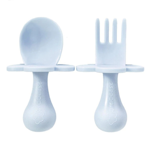 Baby Fork & Spoon Set | Ice Blue - Food & Prep Accessories - Poshinate Kiddos Baby & Kids Store - View of spoon and fork set