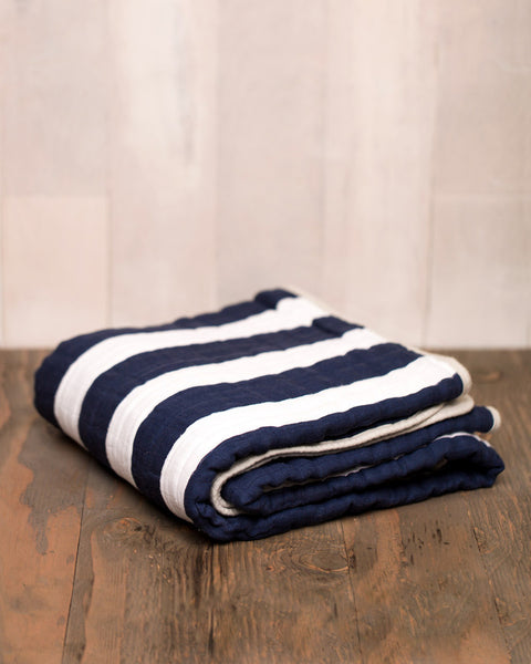 Cotton Muslin Quilt | Navy Stripe - Blankets -  - Poshinate Kiddos