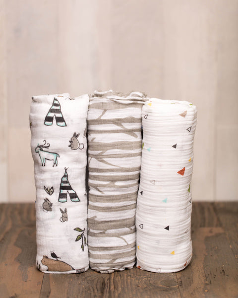 Cotton Muslin Swaddle Set | 3 pc | Forest Friends - Blankets -  - Poshinate Kiddos
