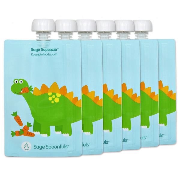 Baby & Kids Fresh Food Prep | Reusable Food Pouches Dinosaur | 6-pack
