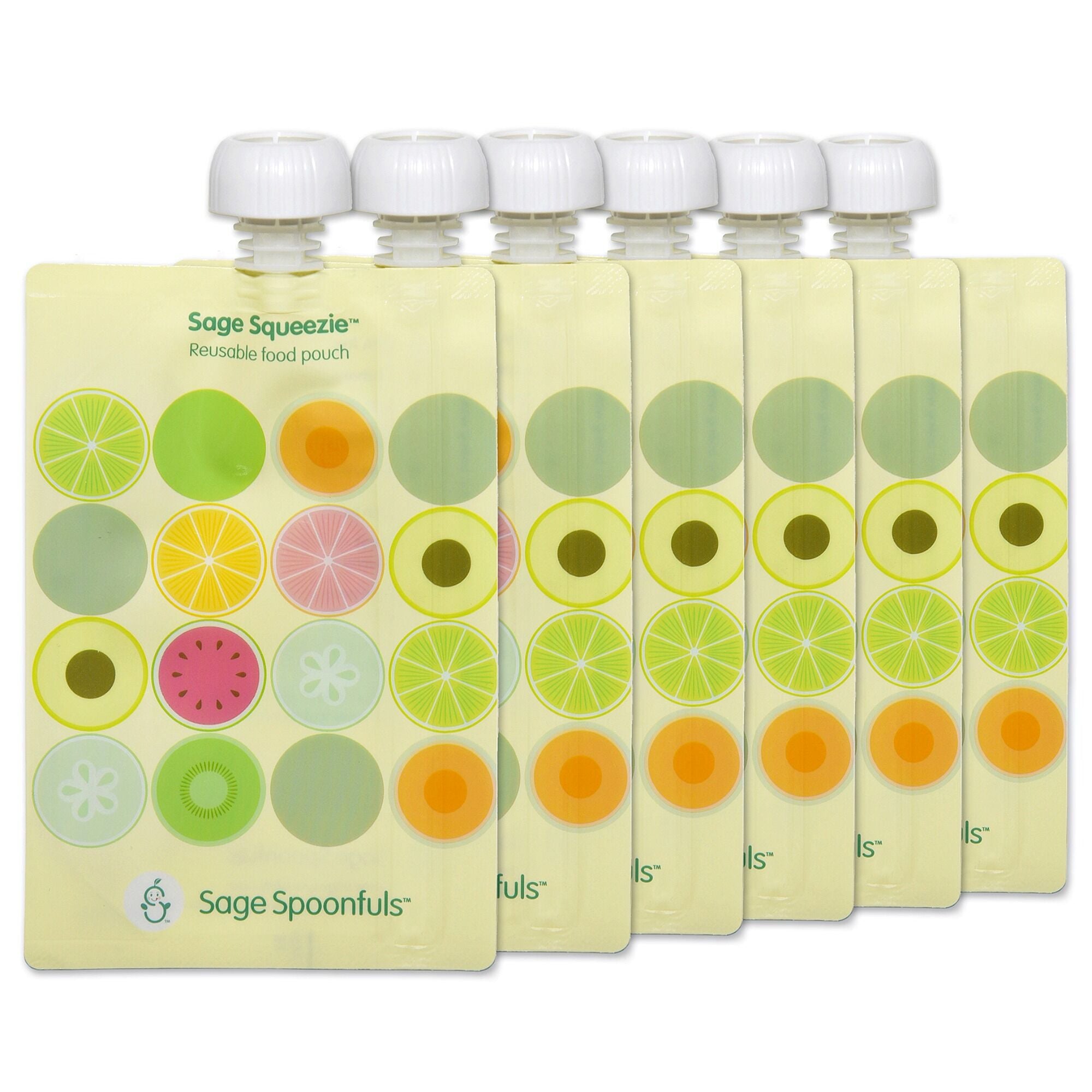Sage Squeezie Reusable Baby Food Pouch in Fruit Dot - 6-Pack