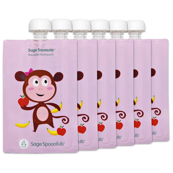 Baby & Kids Fresh Food Prep | Reusable Food Pouches Monkey | 6-pack