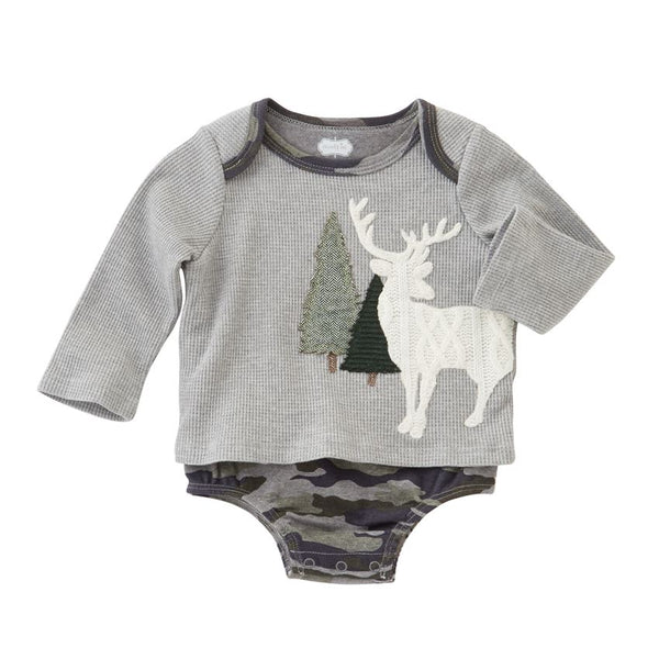 Baby Boy Onesie | Deer & Pine Trees | Grey Camo | Poshinate Kiddos