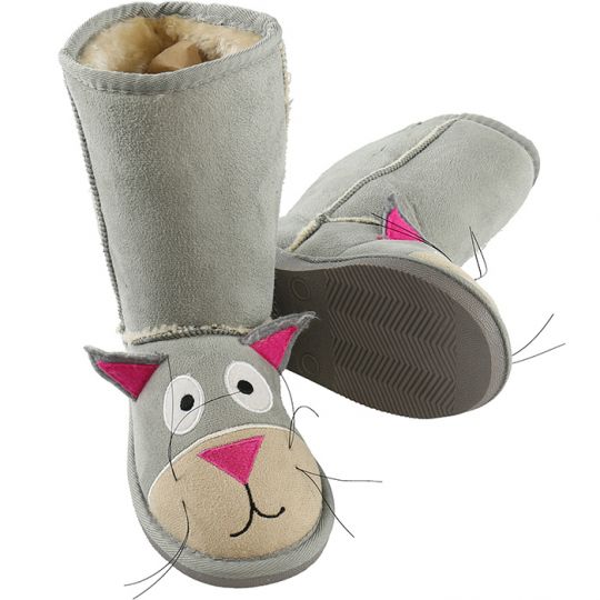 Kids Slippers / Boots | Cat | Grey - Slippers & Boots - Poshinate Kiddos Baby & Kids Boutique